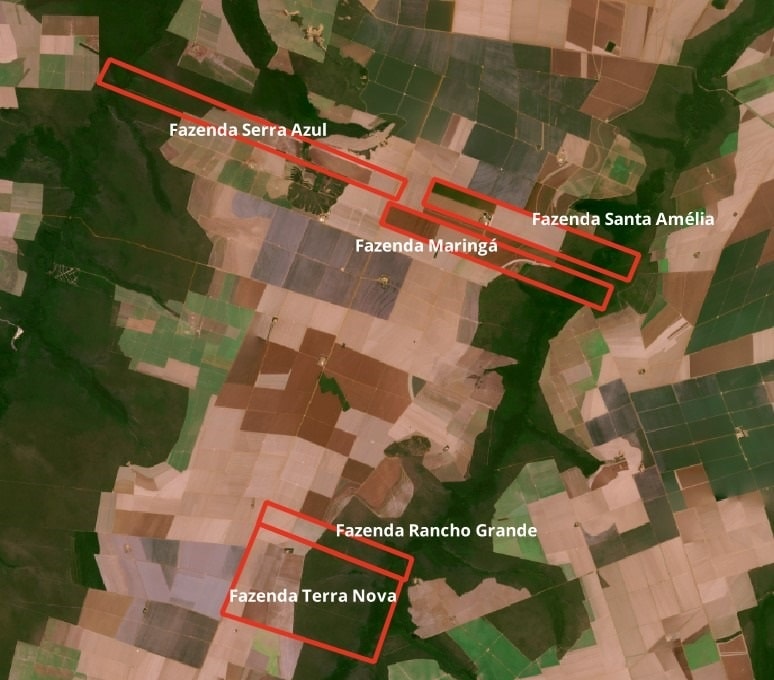 Foto via Satélite das cinco propriedades